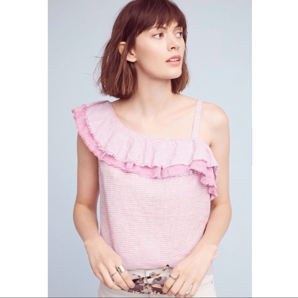 Holding Horses Anthropology Striped Ruffle Top